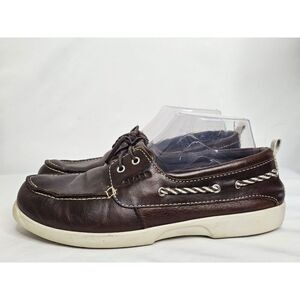Crocs Above Deck Boat Shoes Women Size 8 Brown Off White Leather Loafer Croslite